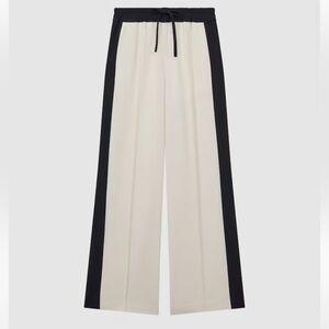 Reiss May Wide Leg Contrast Stripe Drawstring Trousers in Cream NWT